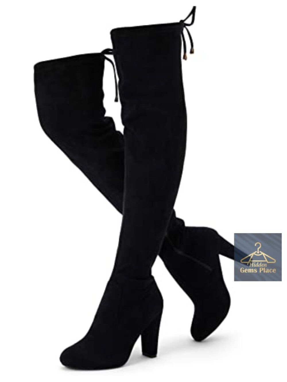 Women's Suede Thigh High Over the Knee Boots, Block Heel, Side Zip